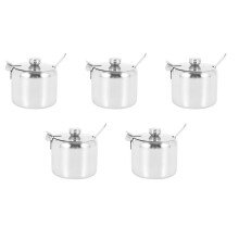5X Stainless Steel with Lid and Spoon Sugar Bowl Seasoning Jar Seasoning Jar Tableware Spice Container