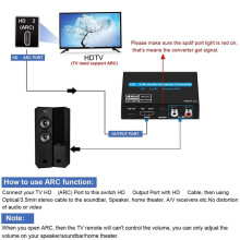 Ekstraktor Dźwięku 2.0 Zgodny Ze Standardem , Obsługa 4K 60 Hz, 5.1-Kanałowy Przełącznik HD do HD Audio ARC z Łączem Audio Stereo US