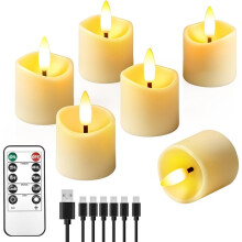 Rechargeable Flameless Candles with Remote Timer, 1.5"X2" Flickering Tea Lights Candles Battery Operated 6 Pack