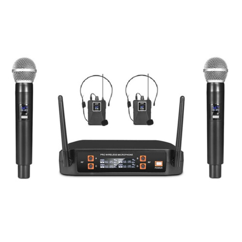 Wireless Microphone+Headsets Handheld 4 Channel UHF Fixed Frequency Dynamic Microphone System for Karaoke Band Church US