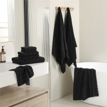 Serviettes de Bain, Serviettes à Mains et Serviettes Carrées en Pur Coton Noir -Border, Douces, Absorbantes et Résistantes à la Décoloration.