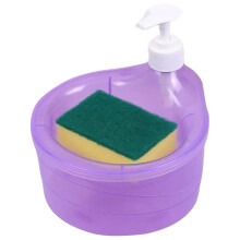 Soap Pump Dispenser with Integrated Sponge Caddy, Compact Countertop Bottle for Dishwashing and Cleaning