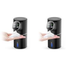 2X Dispensador Automático de Jabón en Espuma Pantalla LED HD Sin Contacto de Tiempo y Temperatura Ajustable en 5 Niveles IPX6 11oz/320ml