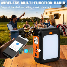 Radio de Emergencia con Manivela de 10000 MAh, Radio FM con Alerta Meteorológica, Radio Solar de 3 Vías con Manivela, Altavoz , Linterna LED.