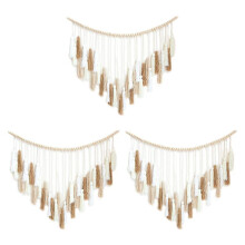 3X Macrame Wall Hanging-Large Macrame Wall Hanging with Wood Beads-Bohemian Wall Decor for Bedroom and Living Room Brown