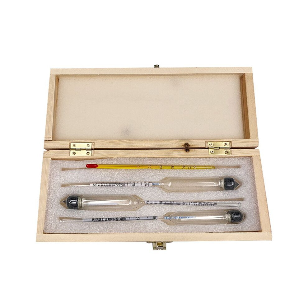 Accurate Alcoholmeter Concentration Meter Wine Measuring Tool Set Vodka Whiskey Hydrometer Meter in Wooden Box