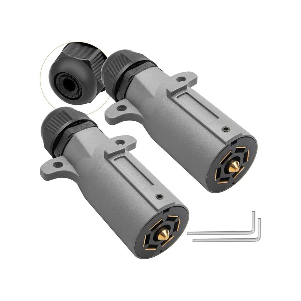 Rv 7 Pin Trailer Plug With Ip68 Waterproof Seal 2Pcs, 7 Way Rv-Style Trailer Side Connector 7 Point Trailer Wiring Plug 6033646900247