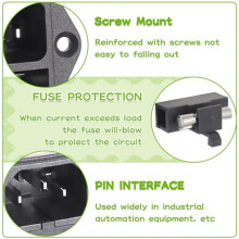 AC 250V 10A 2 in 1 Mount Inlet Module Plug Socket Power Entry Connector Male Blades with 10A Fuse(Pack of 6Pcs)