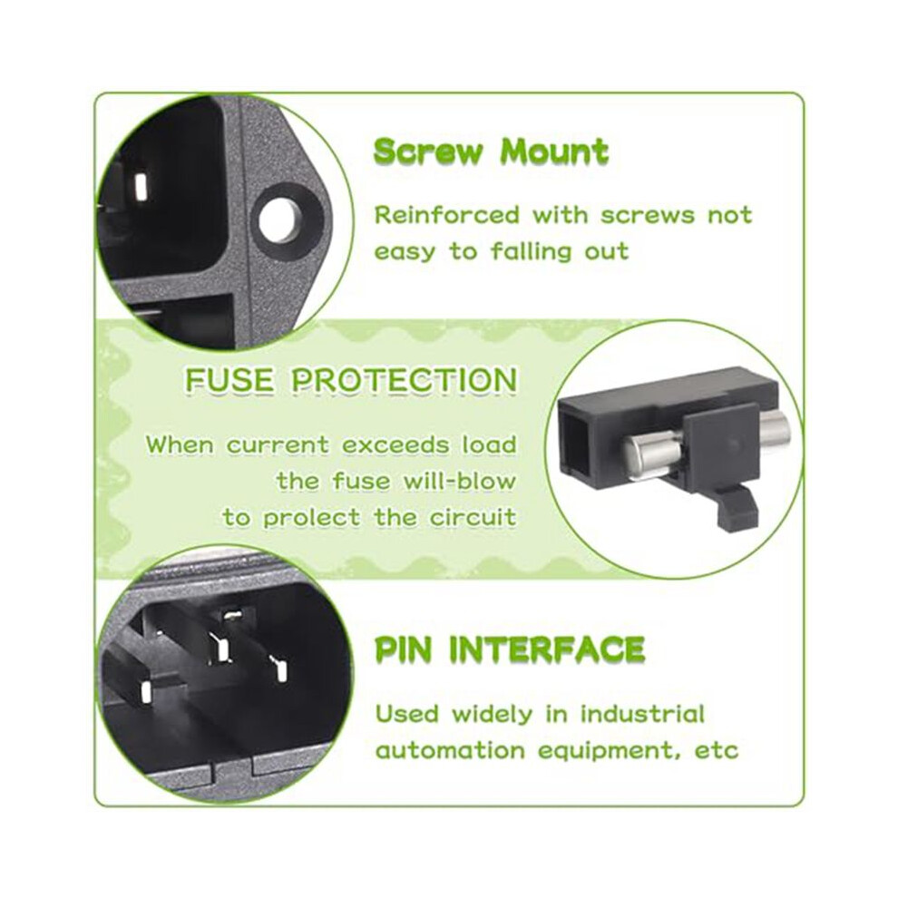 Ac 250V 10A 2 In 1 Mount Inlet Module Plug Socket Power Entry Connector Male Blades With 10A Fuse(Pack Of 6Pcs) 6033725963378