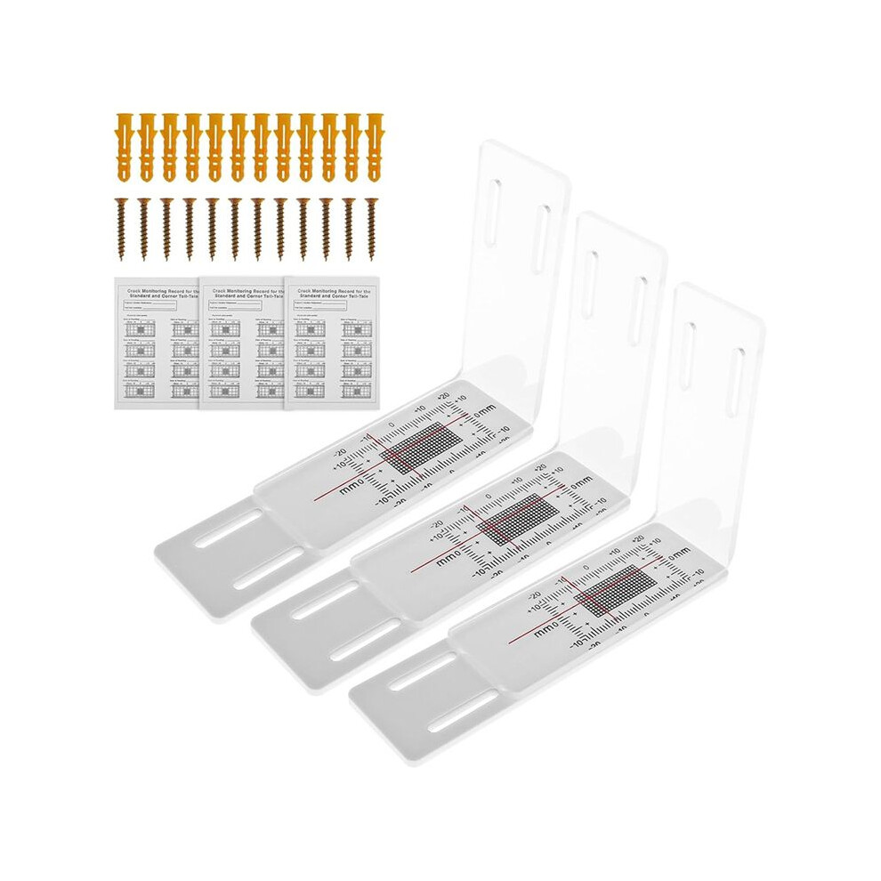 3 Pcs Crack Monitor, Crack Monitoring Record, Concrete Crack Monitor, Corner Crack Monitor, for the Standard and Corner