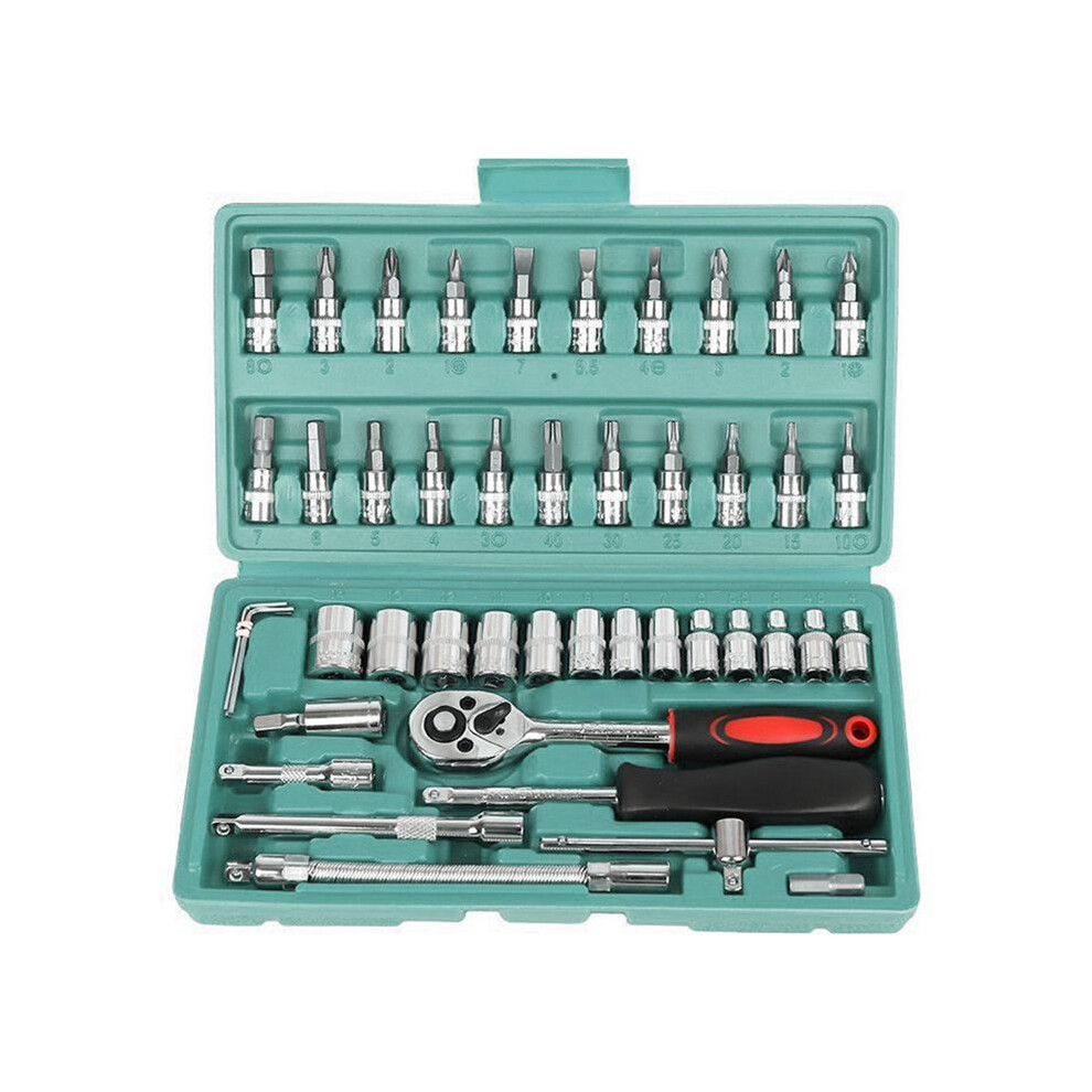46 Piece/Set Of Car Repair Tool Kit Socket Set Car Repair Tool Ratchet Torque Wrench Combo Auto Repairing Tool Set Green 4711028338322
