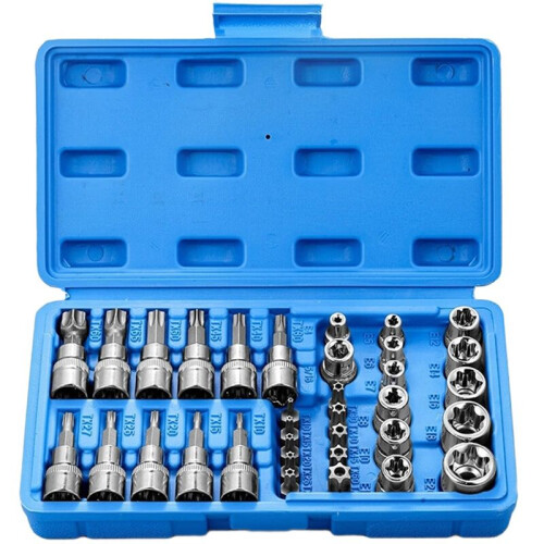 Professional 34pcs Torx Bit Socket & E-Torx Star Socket Set 1/4" 3/8" 1/2" Drive Male Female E-Torx Bits Handheld Tool