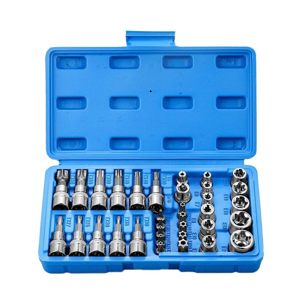 Professional 34Pcs Torx Bit Socket & E-Torx Star Socket Set 1/4" 3/8" 1/2" Drive Male Female E-Torx Bits Handheld Tool 6033533231393