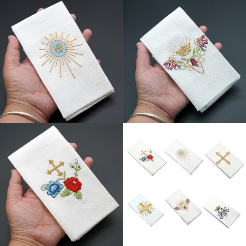 Mouchoir catholique en coton et lin-Symboles eucharistiques 2