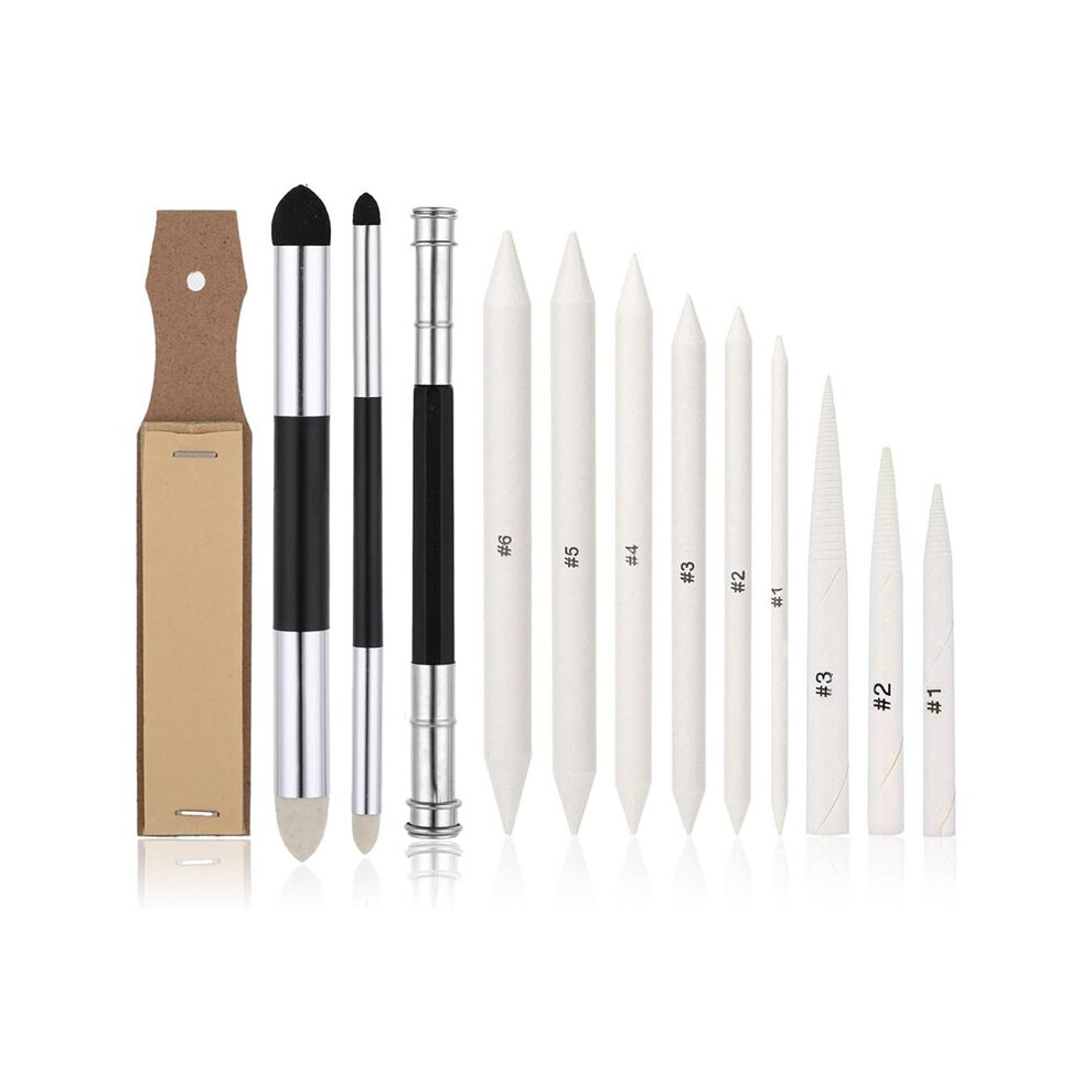 13PCS Blending Stump, Art Blenders with Blending Sponge Pens and Sandpaper Pencil Sharpener Blending Sticks for Drawing