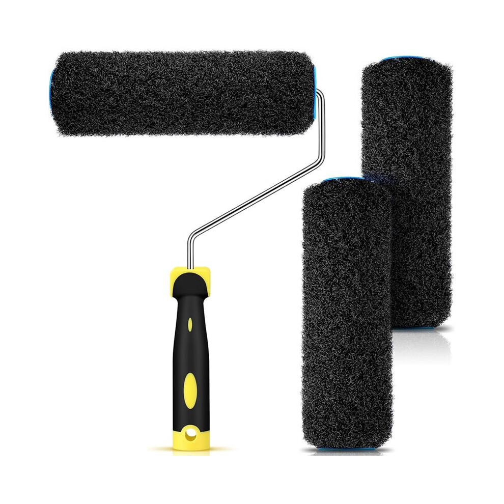 3Pcs Drywall Compound Roller Cover With 1Pc Paint Roller Frame, Drywall Texture Roller Brush For Putty, Texture Coating 6031805614844