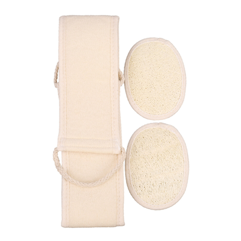 Loofah Exfoliating Back Scrubber For Shower, Double Side Scrubbing Strap, Body Bath Sponge with  Natural Luffa, Back Washer for Men and Women (3