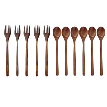 11 Pcs Tableware: 5 Pcs Wooden Forks Eco-Friendly Japanese Wood Salad Dinner Fork & 6 Pcs Wooden Spoons Soup Spoons