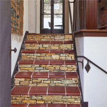 4X 3D Treppenhaus Aufkleber - Vintage Landschaft Treppenhaus Aufkleber Wand Bild Kachel Treppe Treppenhaus Aufkleber Abziehbar Fruchtschale und Treppe