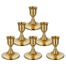 6 Candelabros Cónicos de Latón Dorado, Candelabros de Metal Vintage para Centro de Mesa o Repisa de Comedor