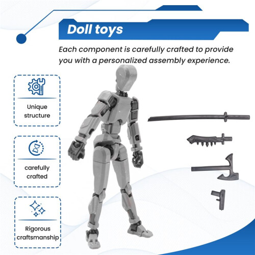 Robot Action Figure, 3D Printed with Full Articulation for Stop Motion Animation Gray 2
