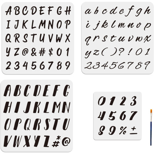 Conjunto de estênceis de letras e números PET de AZ e 0 a 9, 4 estilos