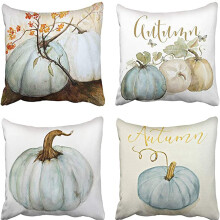 Set van 4 kussenhoezen met herfstpompoenmotief, 45 cm vierkant