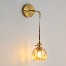 Bloemvormige wandlamp, goudkleurige vintage glazen wandlamp