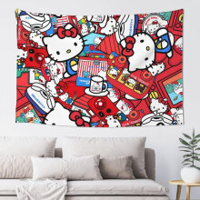 Conjunto de tapeçaria Hello Kitty – Decoração de parede rosa com desenho animado.