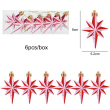 Christmas Tree Pendant Red Star Snowflake Ornament 6pcs