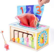 Montessori Baby Wooden Tissue Box 6-in-1 Sensory Toy for Toddlers 36+ Months Developmental