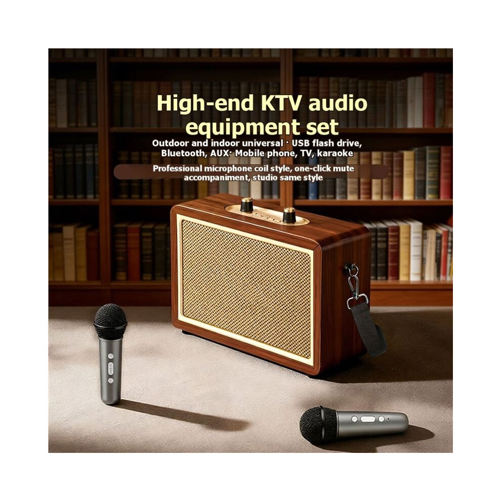 Portable Retro Wooden Speaker With Microphone Outdoor Karaoke Speakers Vintage Wireless Stereo Sound System 6033321346612