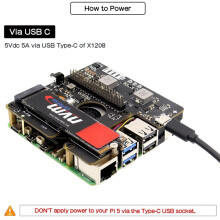 X1208 UPS HAT with M.2 NVMe SSD HAT+ for Raspberry Pi 5 Maximum 5.1V 5A Output Supports 2230/2242/2280 SSD