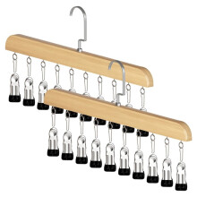 2PCS Closet Organizer with 10 Clips - Space Saving, Multi-Purpose, Durable-Wood Design, Ideal for Small Spaces B
