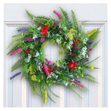 Konstgjord Vår- och Sommarkrans för Ytterdörren Gul Prästkragekrans med Olivblad, Eukalyptusblad för Ytterdörren