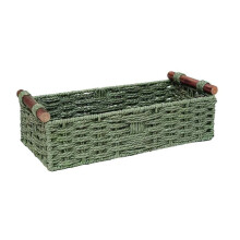 1 Cesta de Almacenamiento Redonda Decorativa de Cuerda de Papel con Asa para Organizar, Color Verde