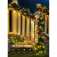 Pacote com 2 Cordões de Luzes Solares para Exterior, Impermeáveis, 200 LEDs, 8 Modos de Iluminação, Liga/Desliga Automático (Branco Quente)