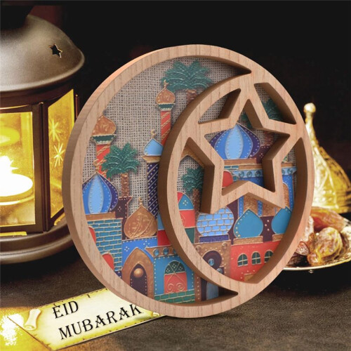 Decorações Do Ramadã para Casa - Bandeja de 11,6 Polegadas Eid Mubarak Pintura Religiosa Cupcake Comida Pratos de Doces Decorações de Madeira 1