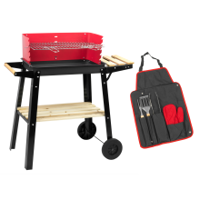KCT Open Top Trolley BBQ with Tool Set Kit Small Portable Charcoal Garden Barbeque Stove Grill Barbecue with Wheels For Patio Party Camping