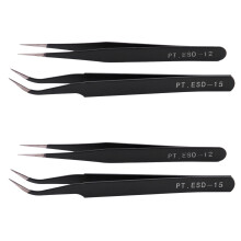 4X Nagel Kunst Strass Wimpern Verlaengerung Gerade & Gebogene Pinzette Werkzeug Set-Schwarz