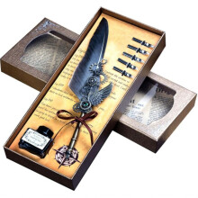 Federkiel-Set, Federhalter mit Flügeldesign, 5 austauschbare Federn & schwarze Tinte, professionelles Schreibgeschenkset für Kalligrafi