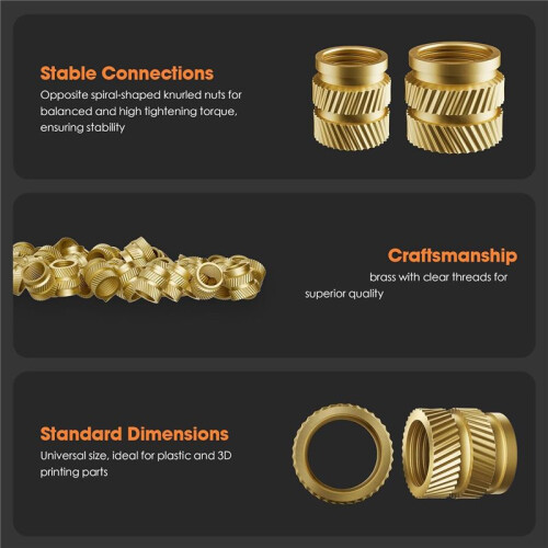 Heat-Set Threaded Inserts, Heat Set Insert for 3D Printing Components and Plastic Parts - Knurled Nuts (100 Pieces) 1