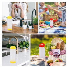 2pcs Two-Headed 20oz Plastic Squeeze Sauce Bottles for Ketchup and Salad Dressing, Red and Yellow Condiment Dispensers