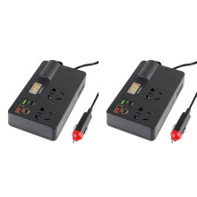 2X Onduleur de Voiture 12 V/24 V 200 W CC Vers CA 220 V avec Convertisseur, Commutateur, QC 3.0, Chargeurs USB/PD/Type-C, Dispositif de Détection de