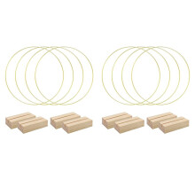 8 PCS 12 Inch Metal Floral Hoop Centerpiece for Table, Metal Wreath Ring with 8 PCS Wood Place Card Holders for DIY