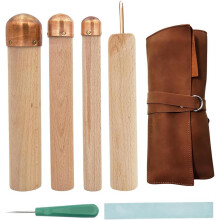 Kit de Taille de Cuivre Comprenant 3 Outils à Broyer et 2 Outils à Pression, avec Étui en Cuir PU pour Débutants et Professionnels
