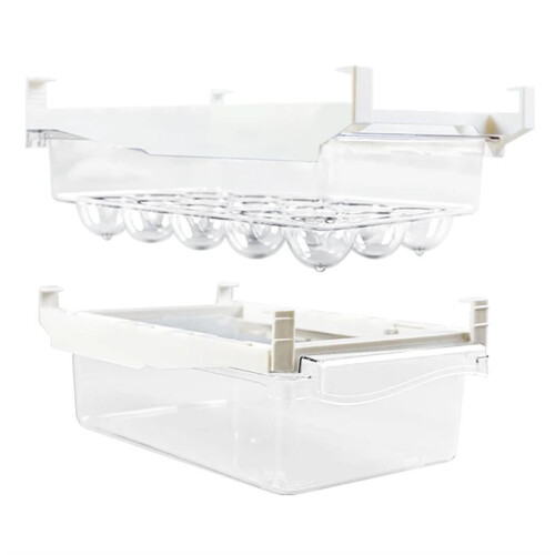 Fridge Organizer Set, Under-Shelf Drawer for Fruit, Eggs - Refrigerator Storage Box, Fresh-Keeping Kitchen Organization