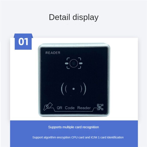 QR Code Reader Waterproof RFID Card Reader Access Control Card Reader Wiegand 26/34/66BIT Output Support CPU/IC/M1 Card 2