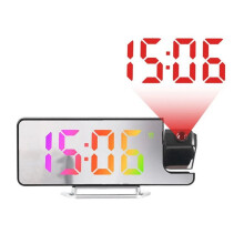 Digital LED-Projektionsklocka Spegel 180 Rotation Stor Skärm Datum Tid Temperatur Elektronisk Väckarklocka för Sovrum-B