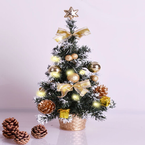 Pre-Lit Mini Artificial Christmas Tree Gold Snow Flocked